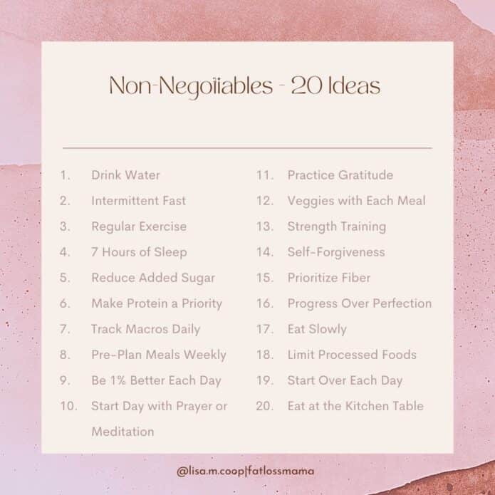 20 ideas for weight loss non-negotiables